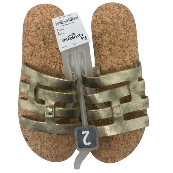 OshKosh B'gosh Girls Gold Open Toe Slide on Flat Sandals - Size 2 - Picture 3 of 7